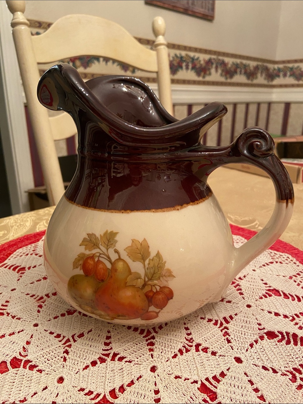 Vintage Mccoy Two-Tone Ceramic Fruit Pitcher in Brown and Cream